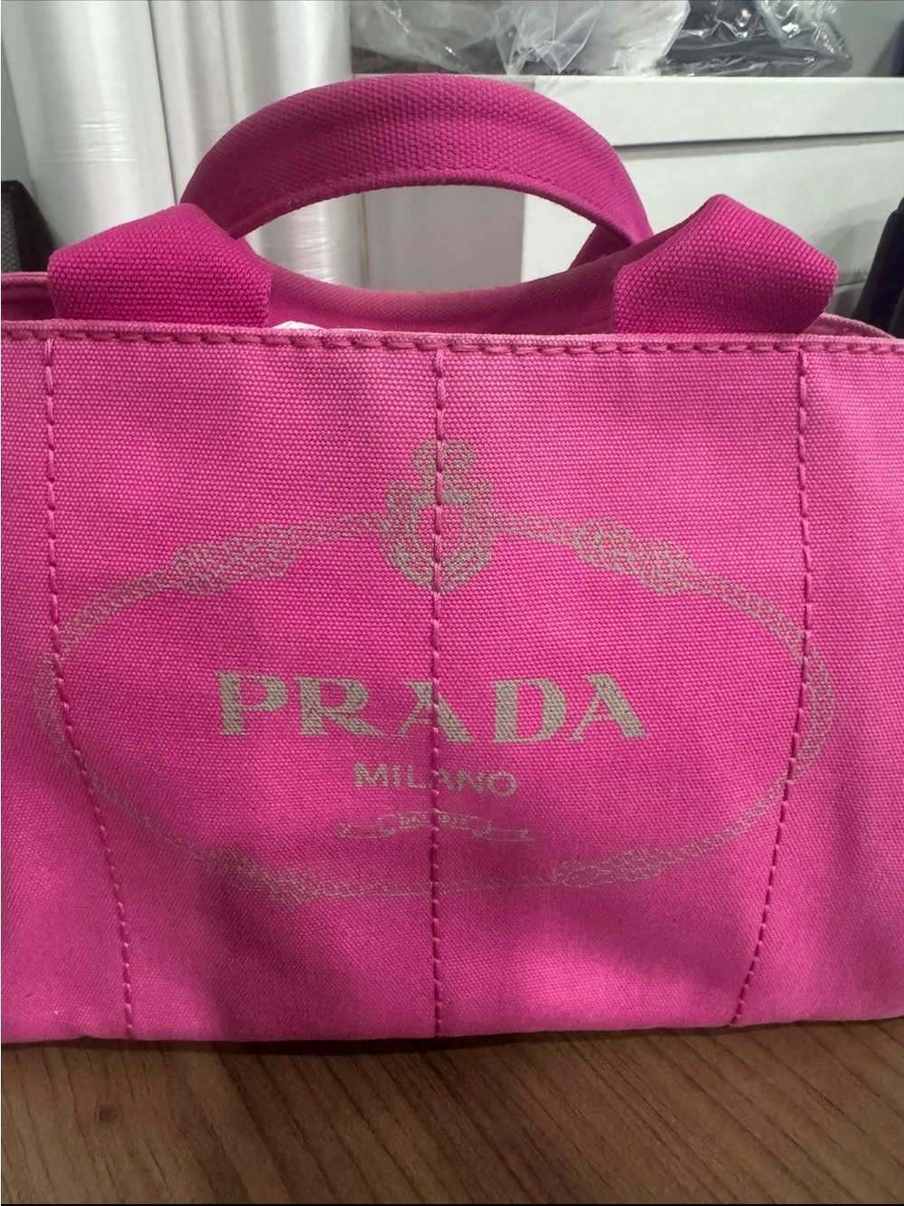 Prada Hot Pink Canvas Tote with Logo